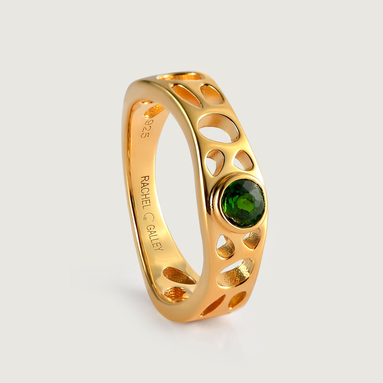 Diopside Lattice Band Ring + Lattice Solitaire Ring with Chrome Diopside