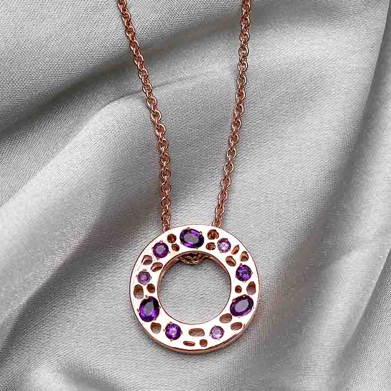 Lattice Disc Multi-Gems Drop Earrings + Amethyst Lattice Band Ring + Lattice Eternity Necklace with Amethyst