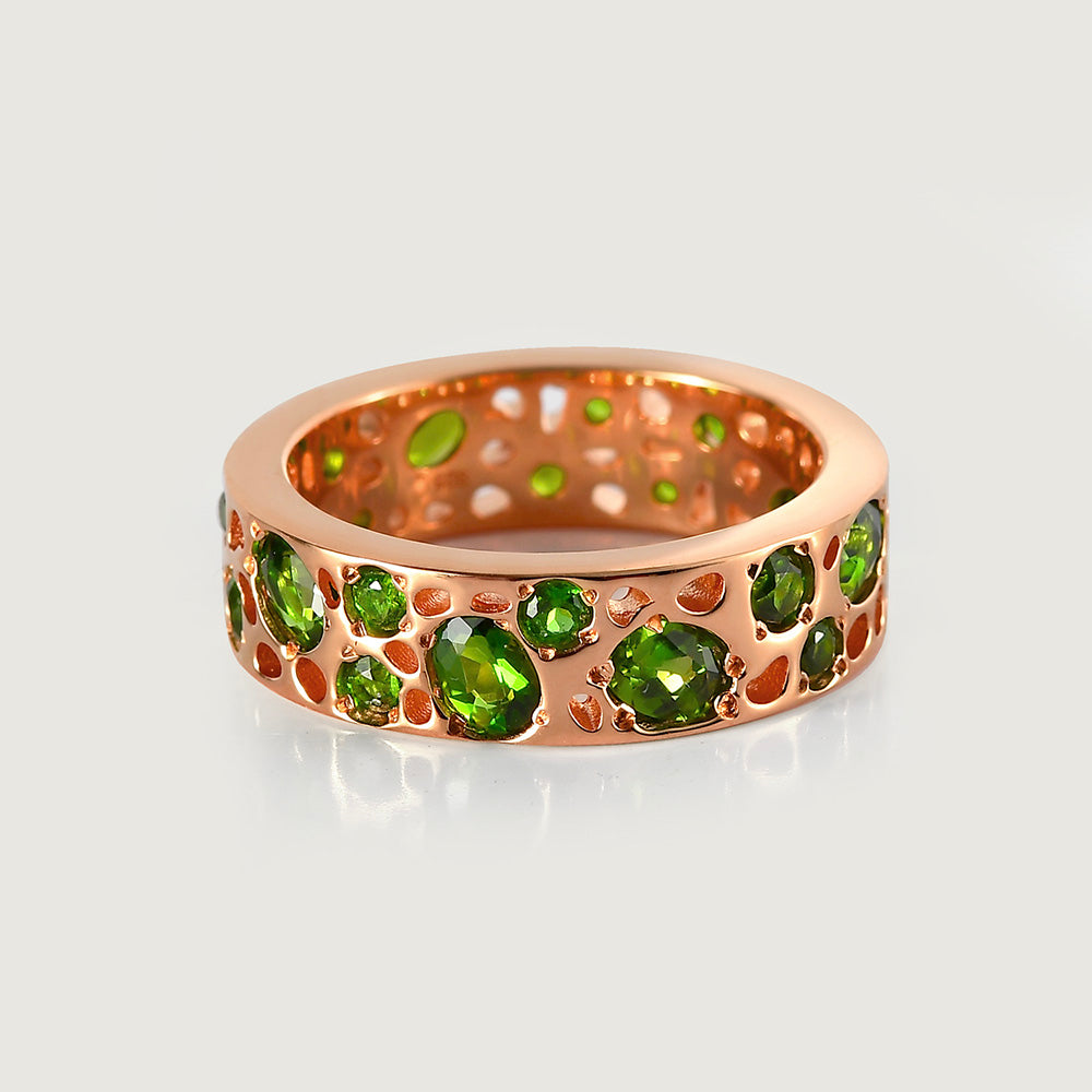 Diopside Lattice Band Ring + Lattice Solitaire Ring with Chrome Diopside