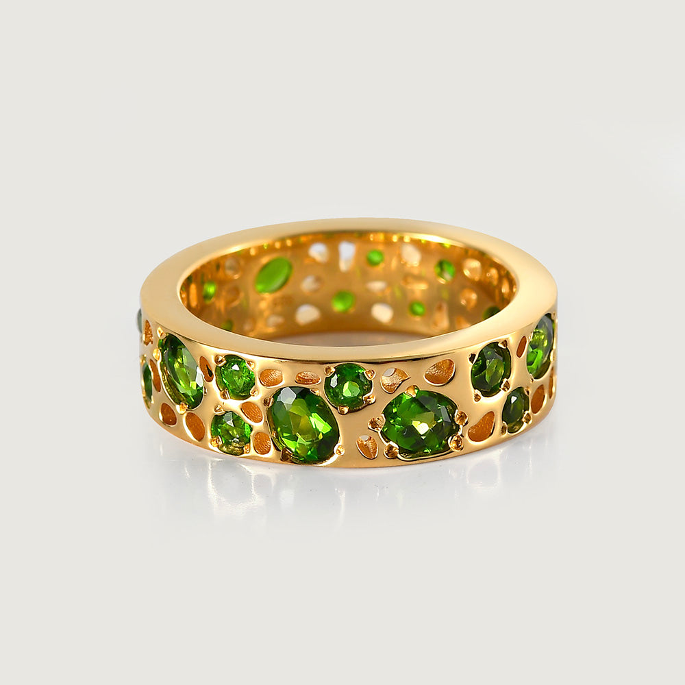 Lattice Solitaire Hoops with Chrome Diopside + Diopside Lattice Band Ring