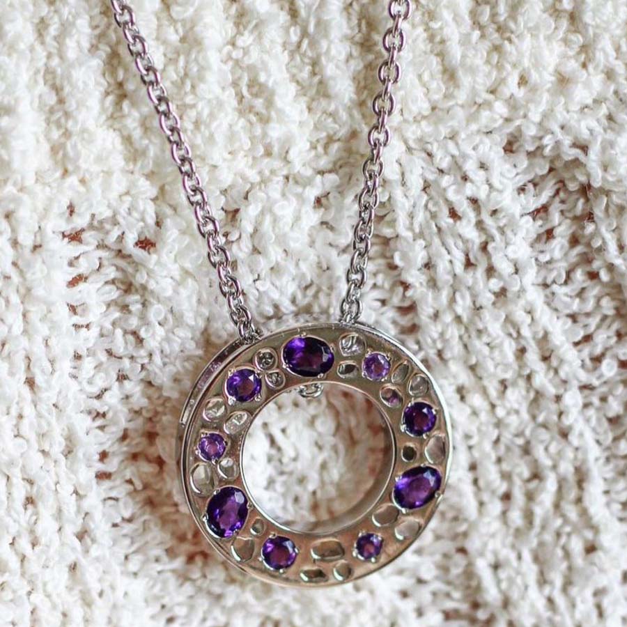 Lattice Eternity Necklace with Amethyst + Amethyst Lattice Hoop Earrings