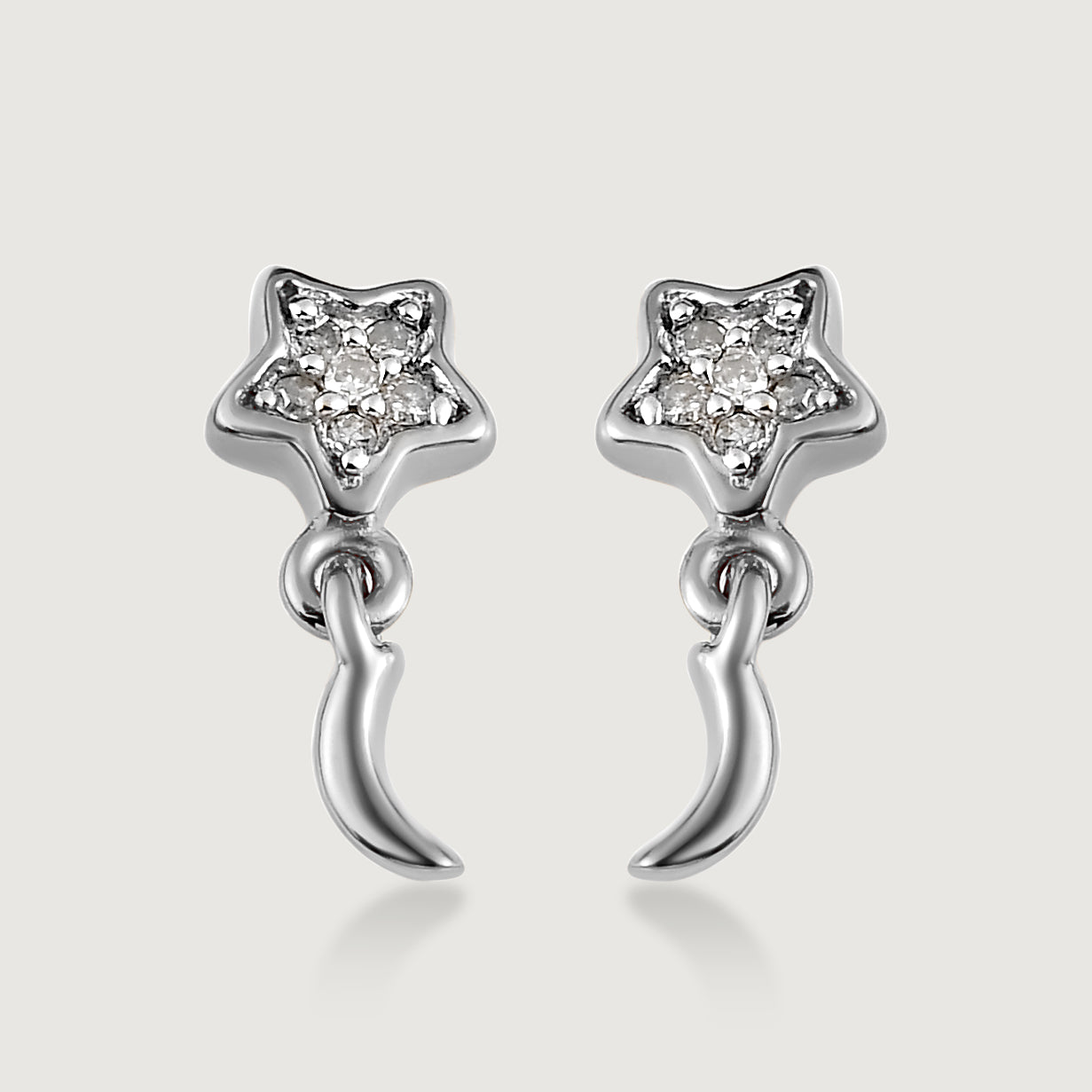 Versa Diamond Halo Ring + Stars & Moon Diamond Drop Earrings