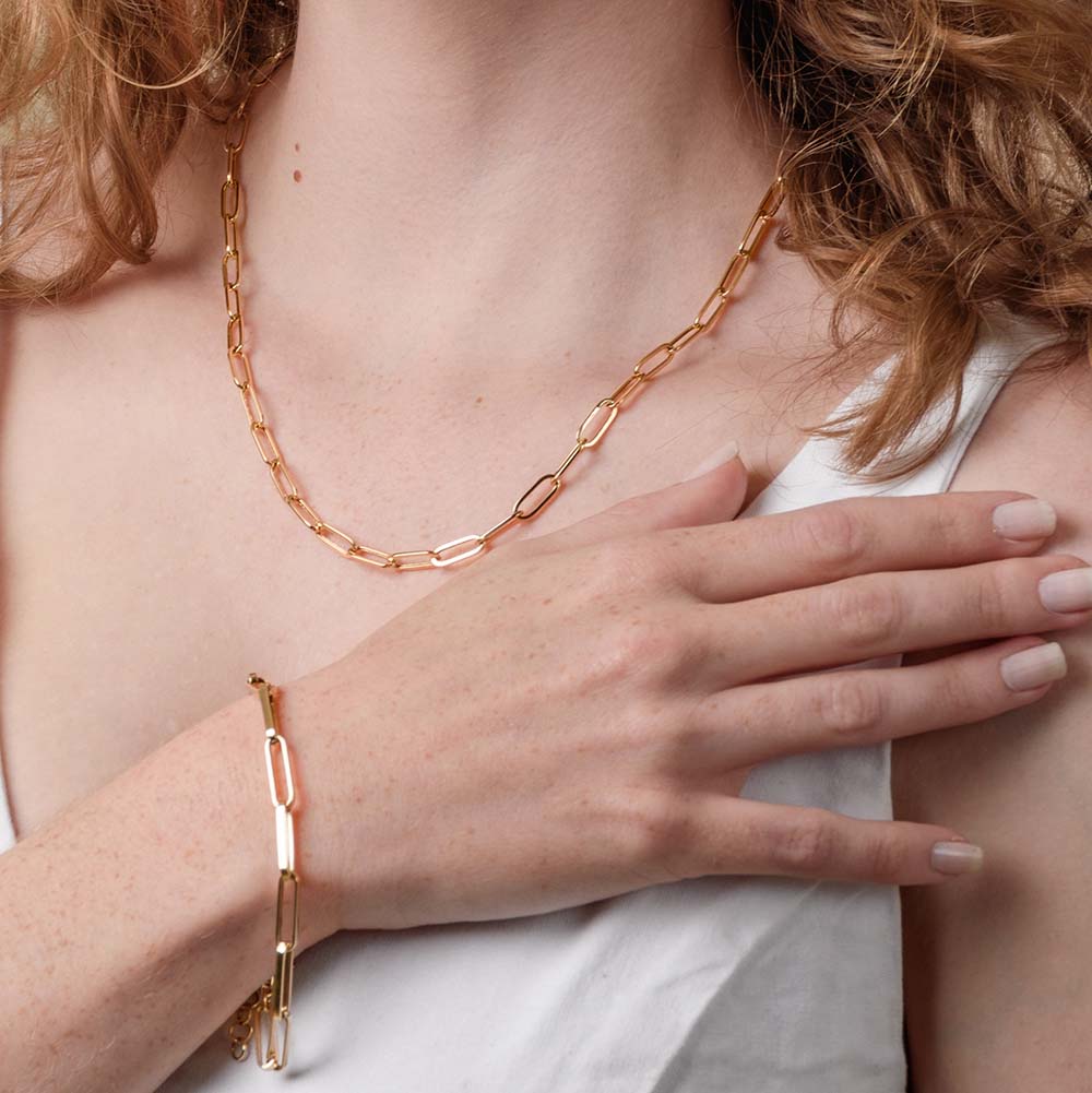 Paperclip Necklace + Paperlink Bracelet in 14K Gold