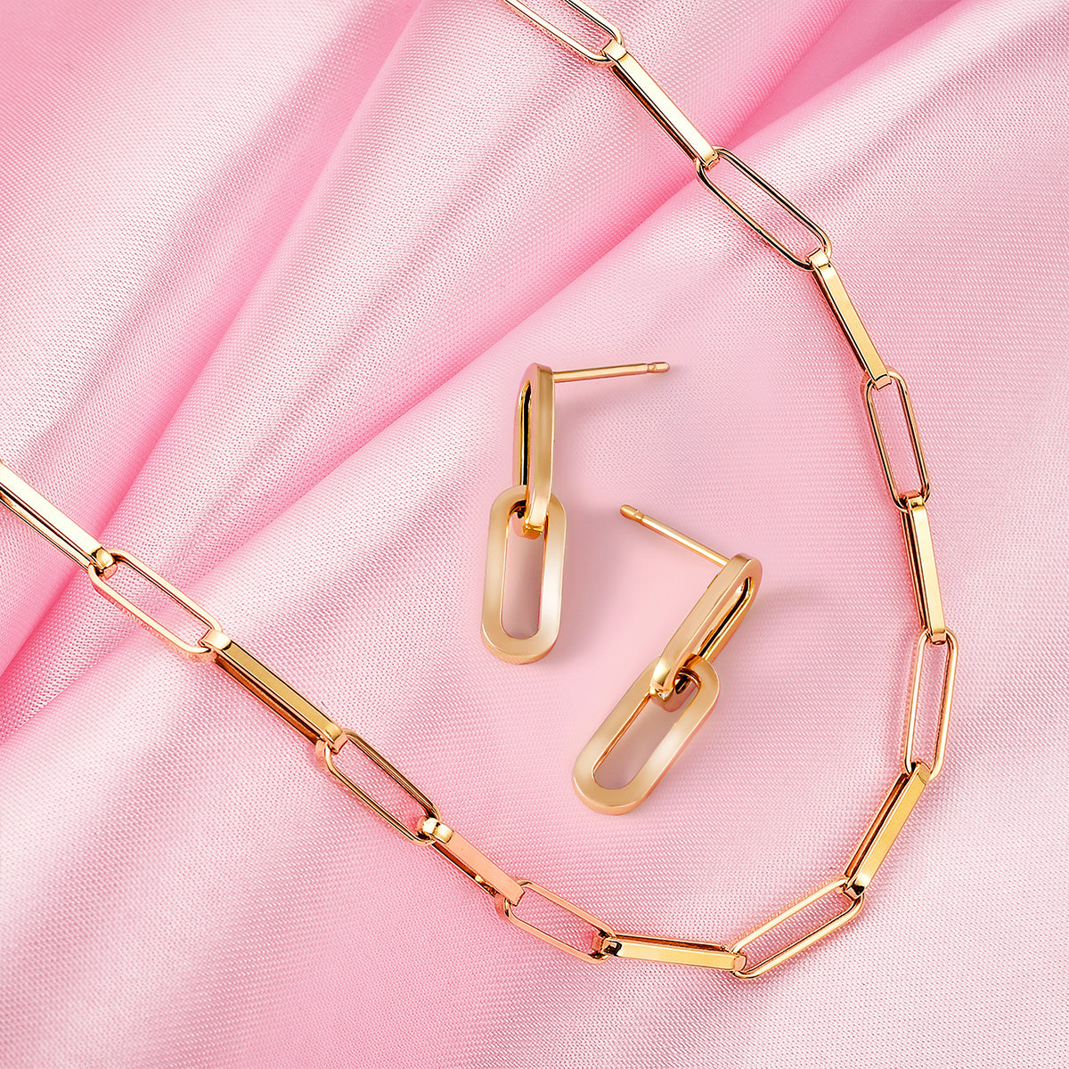 14K Paperclip Necklace + Paperlink Bracelet in 14K Gold + 9K Paperclip Earring in Gold