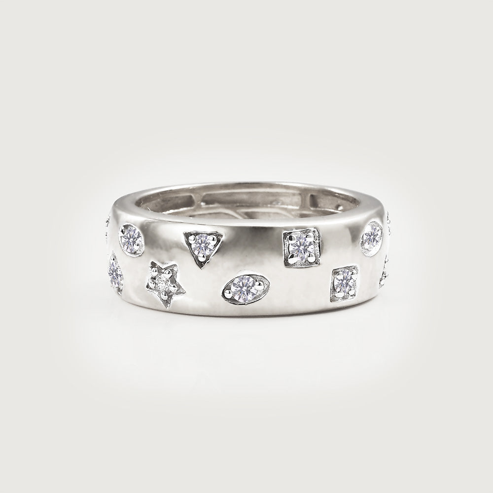 Lab Grown Diamond Celestial Band Ring + Versa Lab Grown Diamond Huggie Hoop Earrings