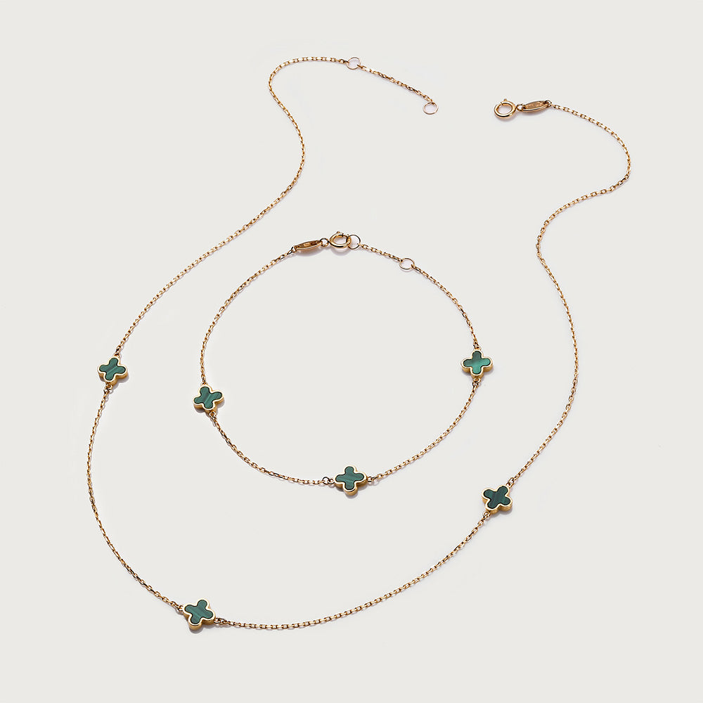 Lucky Clover Station 9K Necklace + Bracelet