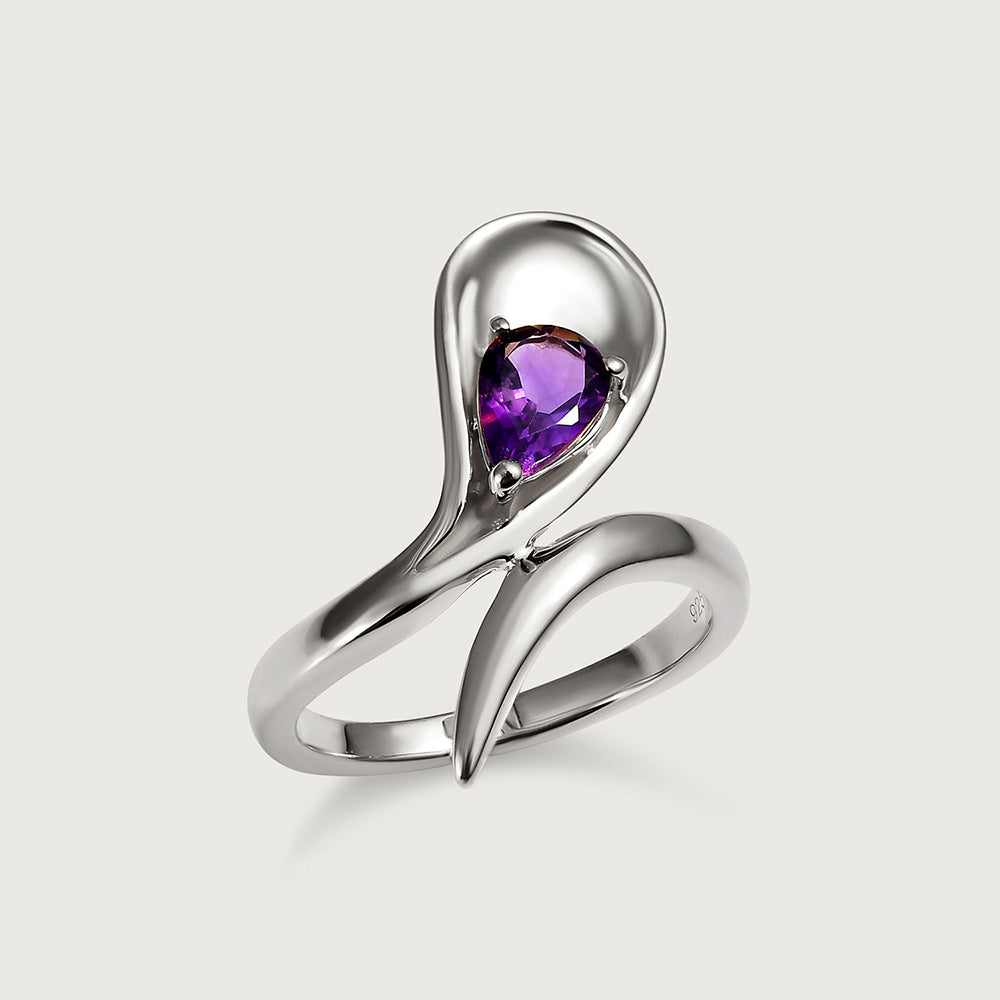 Sandblast Texture Wave Ring Amethyst