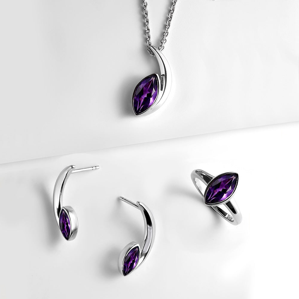 Surf Moon Ring + Surf Moon Earrings + Surf Moon Pendant Amethyst