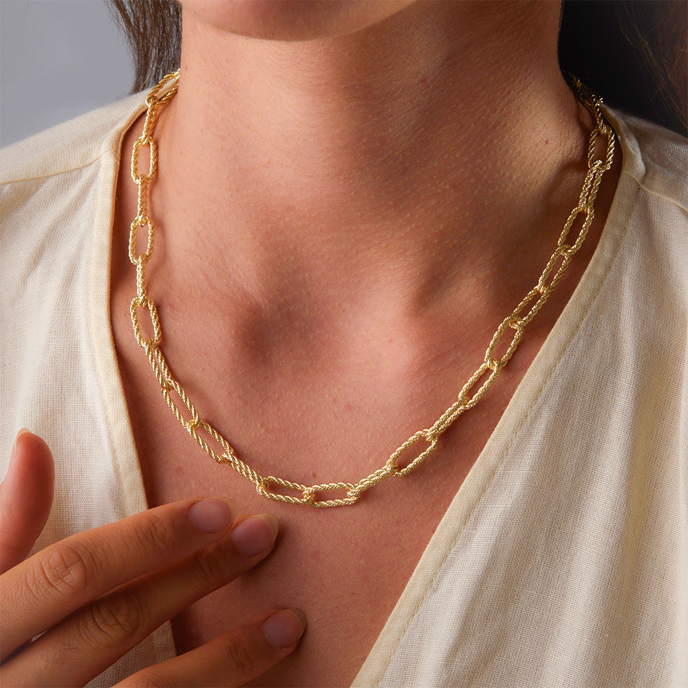 Gold Essentials Paperclip Rope Necklace + Paperclip Gold Rope Bracelet ...