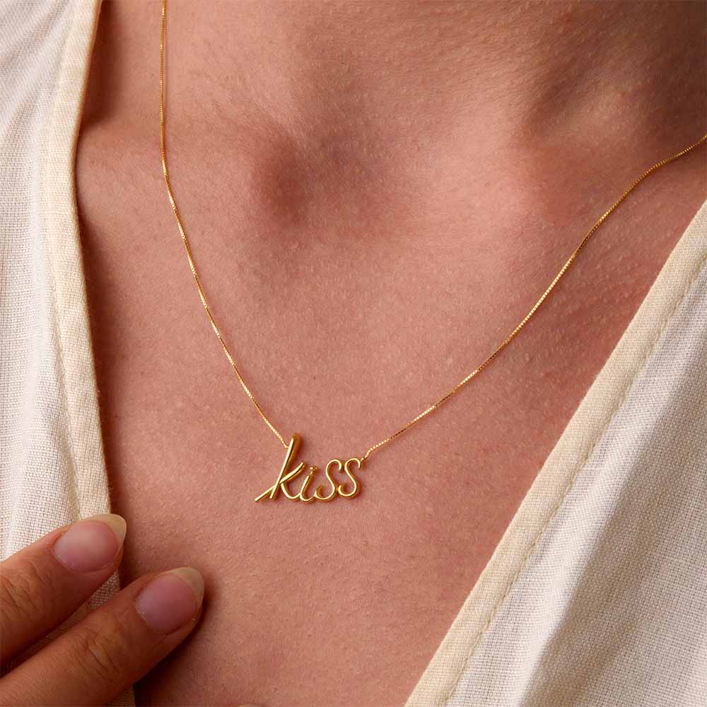 9K Yellow Gold Sweet Bow Ribbon Ring + 9K Gold Kiss Necklace