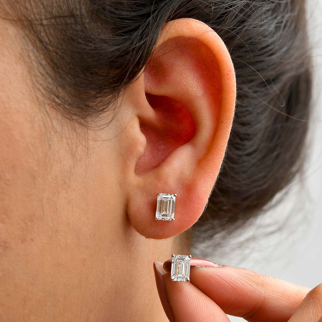 Versa 9K Gold Emerald Cut Lab Grown Diamond Classic Stud Earrings
