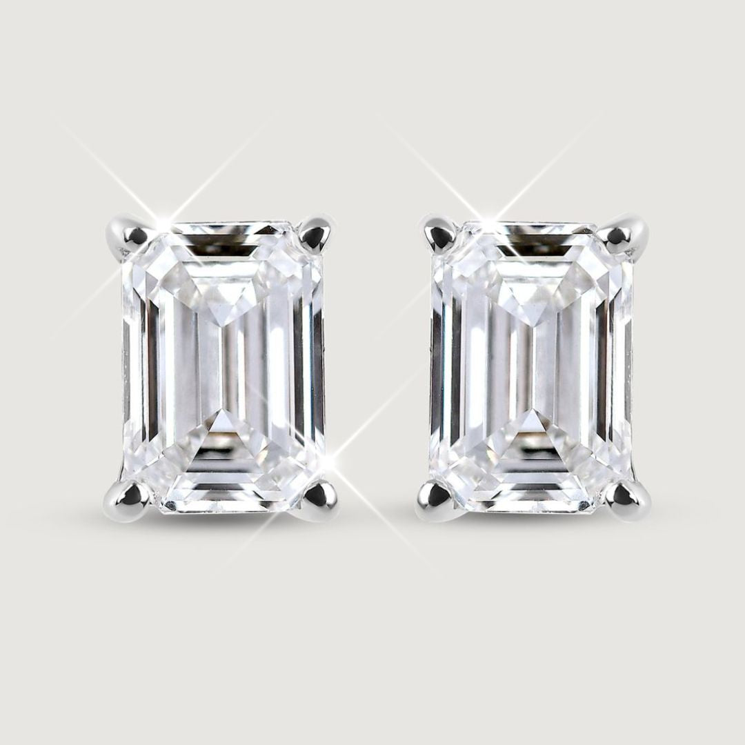 Versa 9K Gold Emerald Cut Lab Grown Diamond Classic Stud Earrings