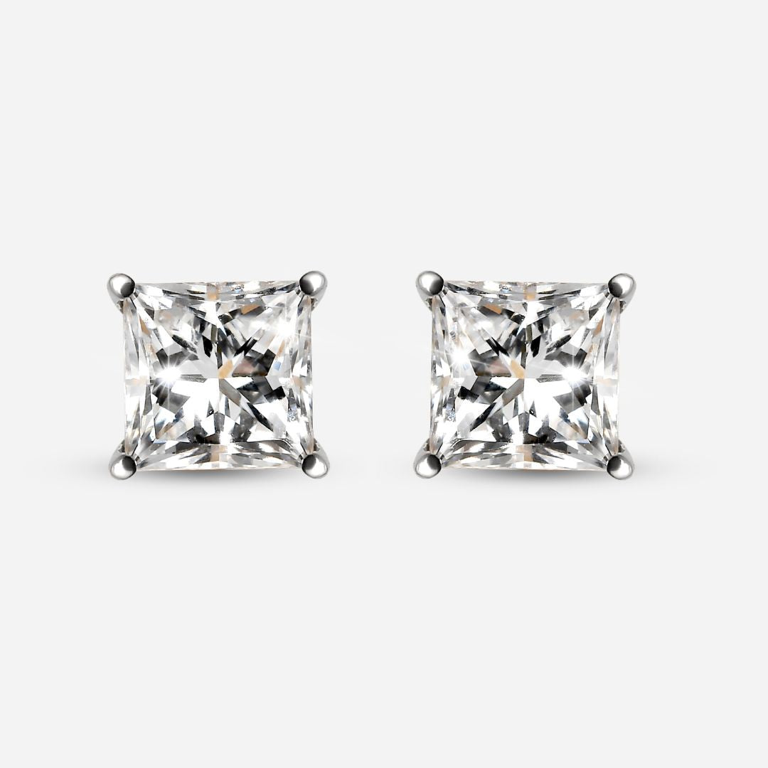 Set of Two World's First Lab Grown Diamond Sleep Stud Earrings 0.5 CT and 1Ct Princess