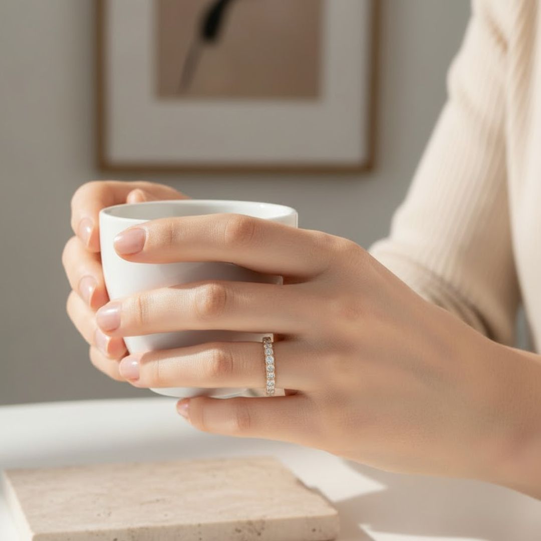 Versa Trinity Lab Grown Diamond Sleep Stud Earrings + Versa Half Eternity Lab Grown Diamond Band Ring