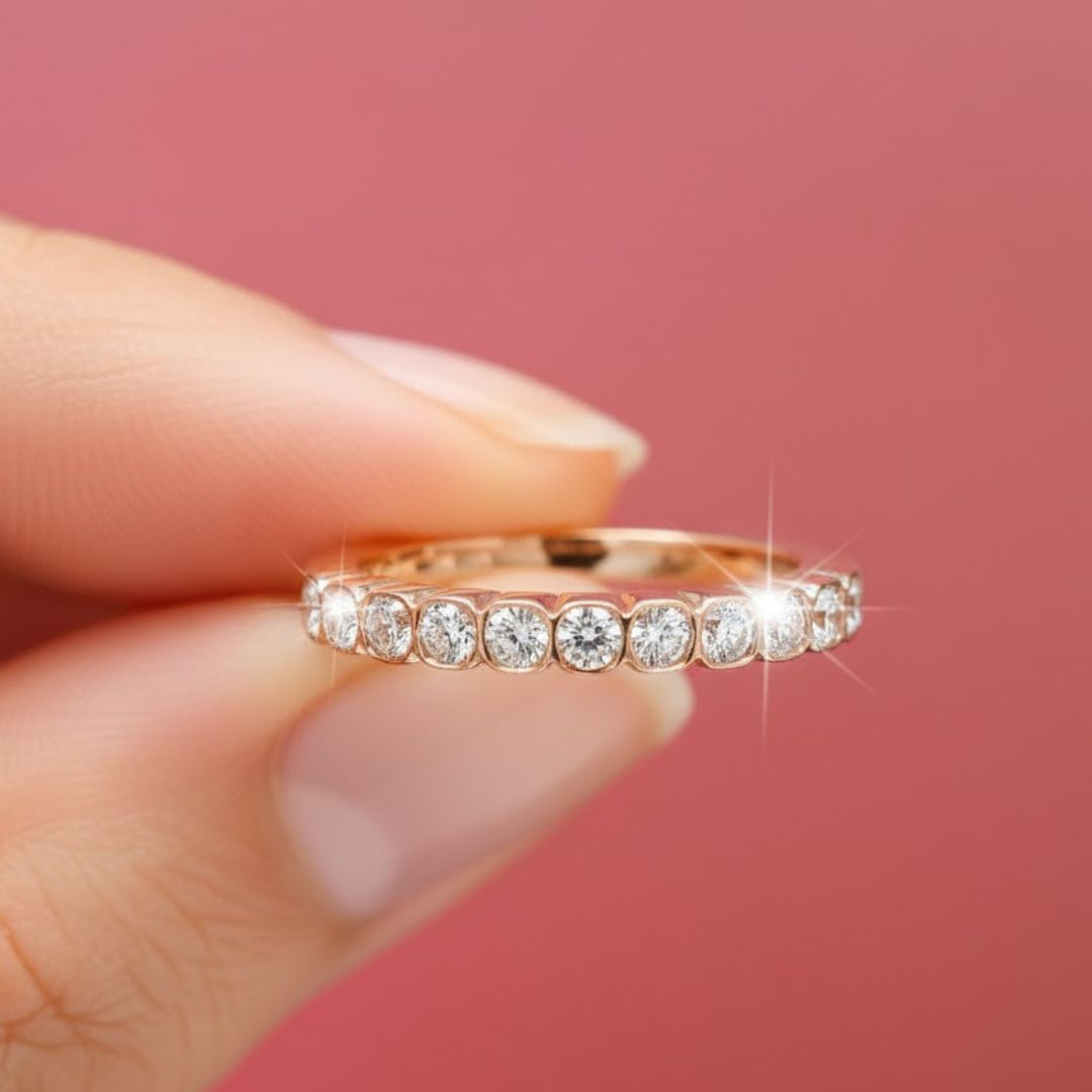 Versa Trinity Lab Grown Diamond Sleep Stud Earrings + Versa Half Eternity Lab Grown Diamond Band Ring