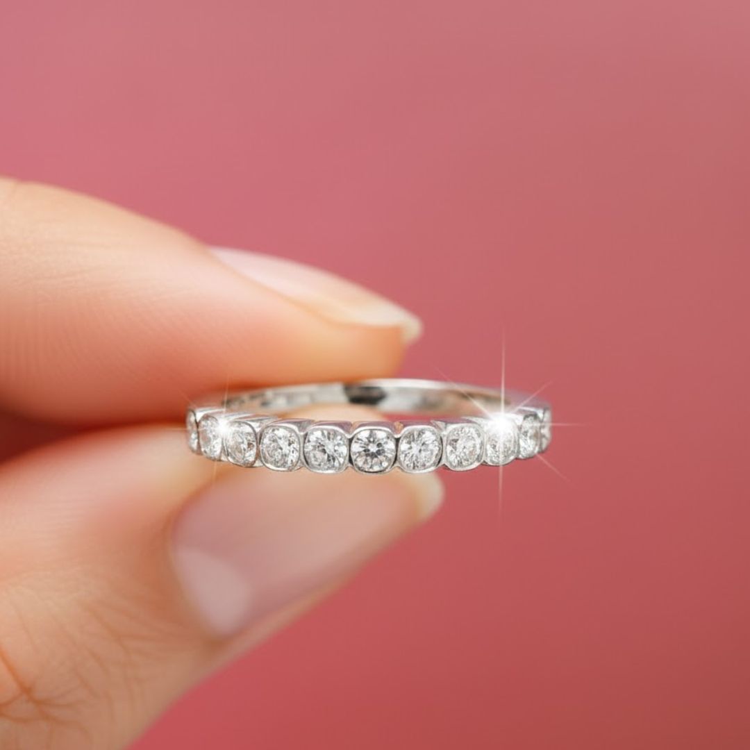 Versa Trinity Lab Grown Diamond Sleep Stud Earrings + Versa Half Eternity Lab Grown Diamond Band Ring