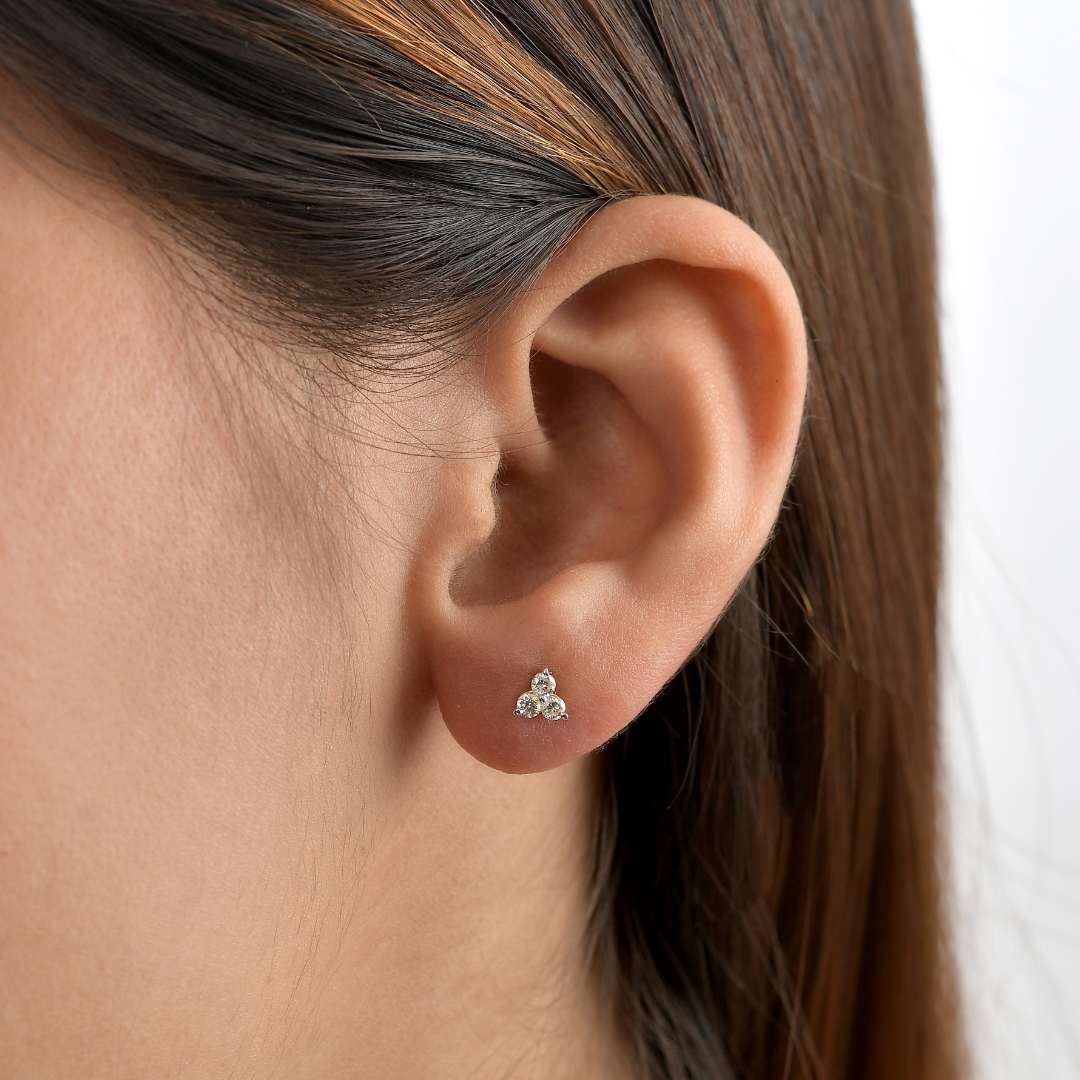 Versa Trinity Lab Grown Diamond Sleep Stud Earrings + Versa Half Eternity Lab Grown Diamond Band Ring