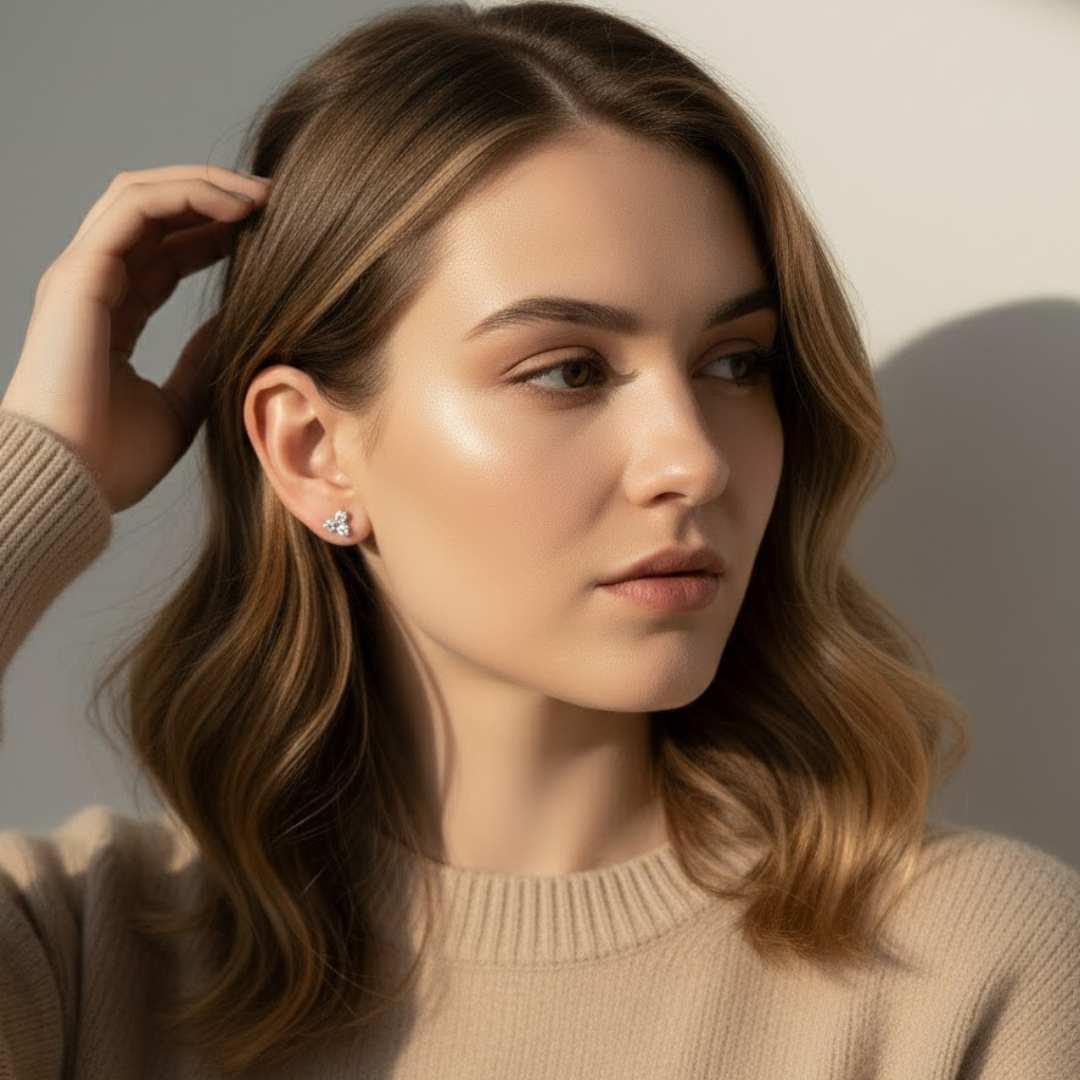 Versa Trinity Lab Grown Diamond Sleep Stud Earrings + Versa Half Eternity Lab Grown Diamond Band Ring