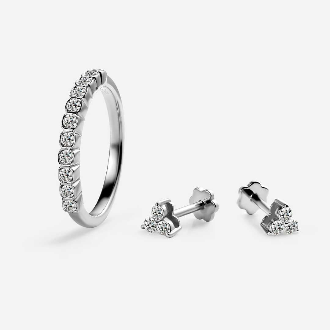 Versa Trinity Lab Grown Diamond Sleep Stud Earrings + Versa Half Eternity Lab Grown Diamond Band Ring