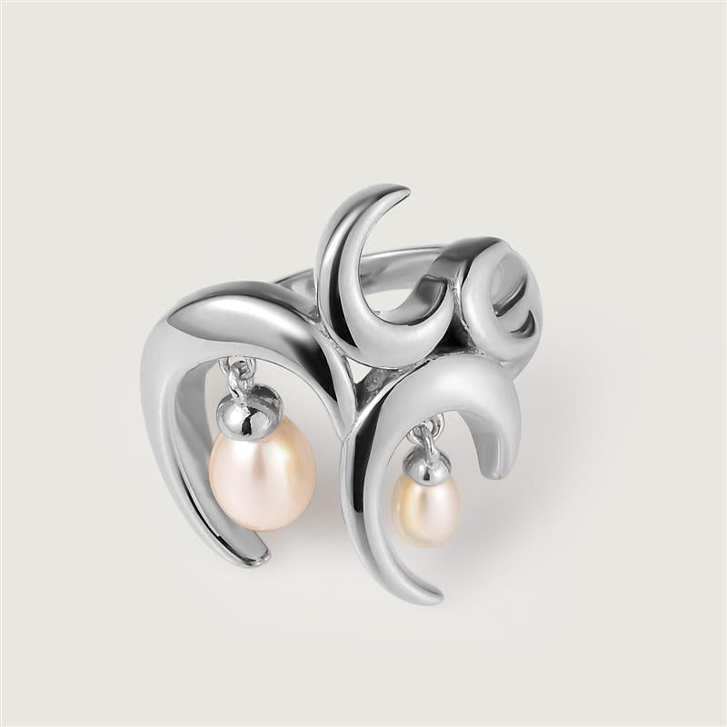 Rachel Galley Solitaire Baroque Pearl Pendant + Wave Ring with White Fresh Water Pearls