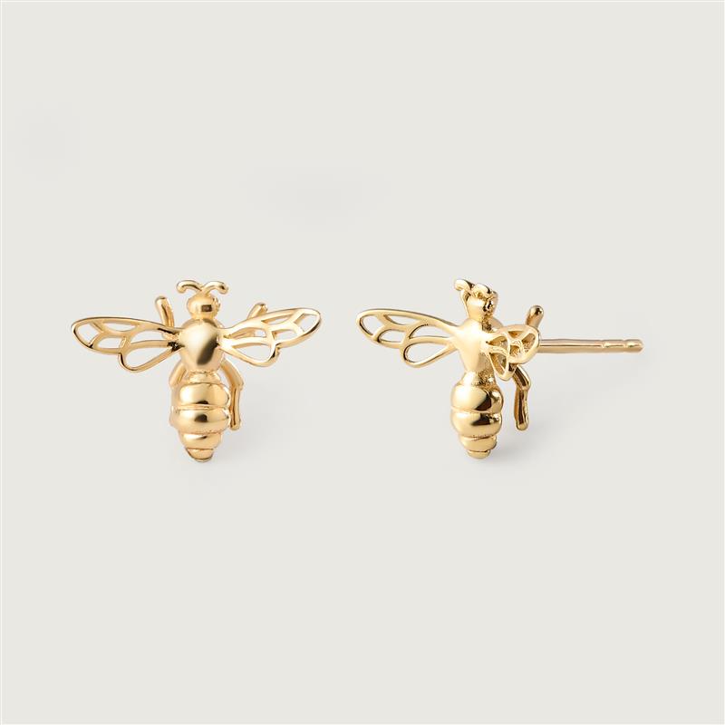 Gold Essentials Croissant Hoop Earrings in 9K Gold + Busy Bee Stud Earrings in 9K Gold