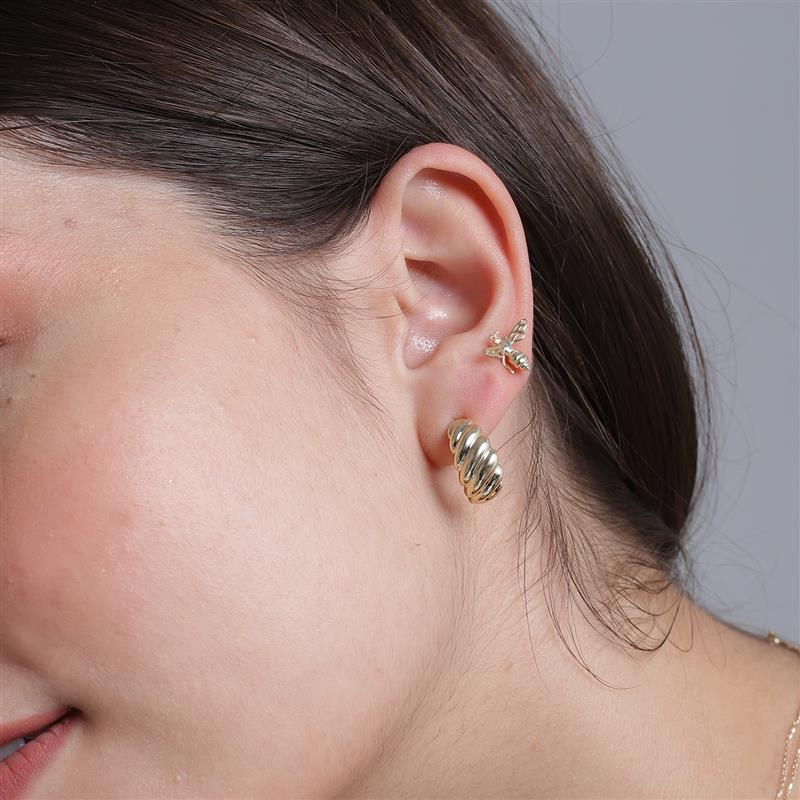 Gold Essentials Croissant Hoop Earrings in 9K Gold + Busy Bee Stud Earrings in 9K Gold