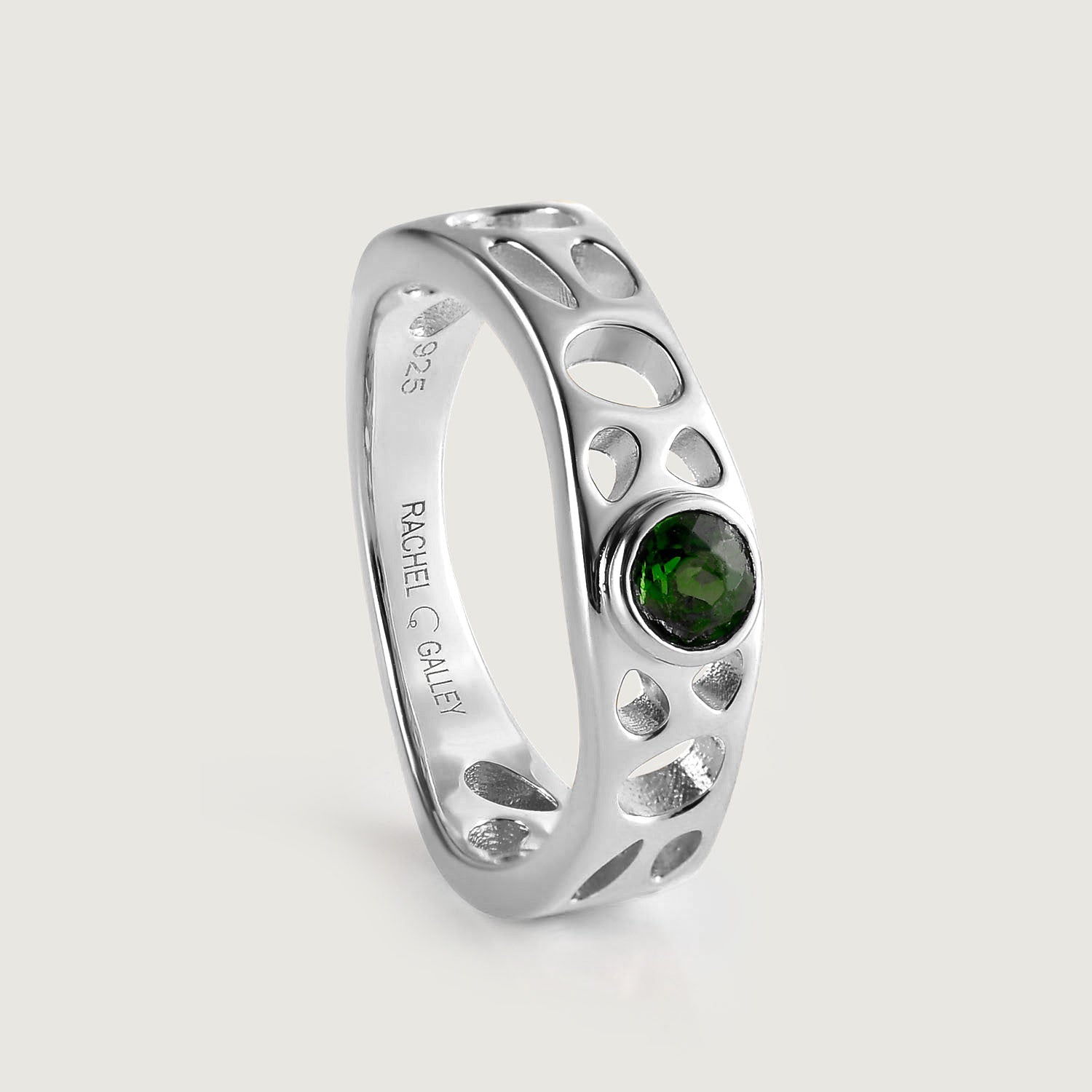 Diopside Lattice Band Ring + Lattice Solitaire Ring with Chrome Diopside + Lattice Solitaire Hoops with Chrome Diopside