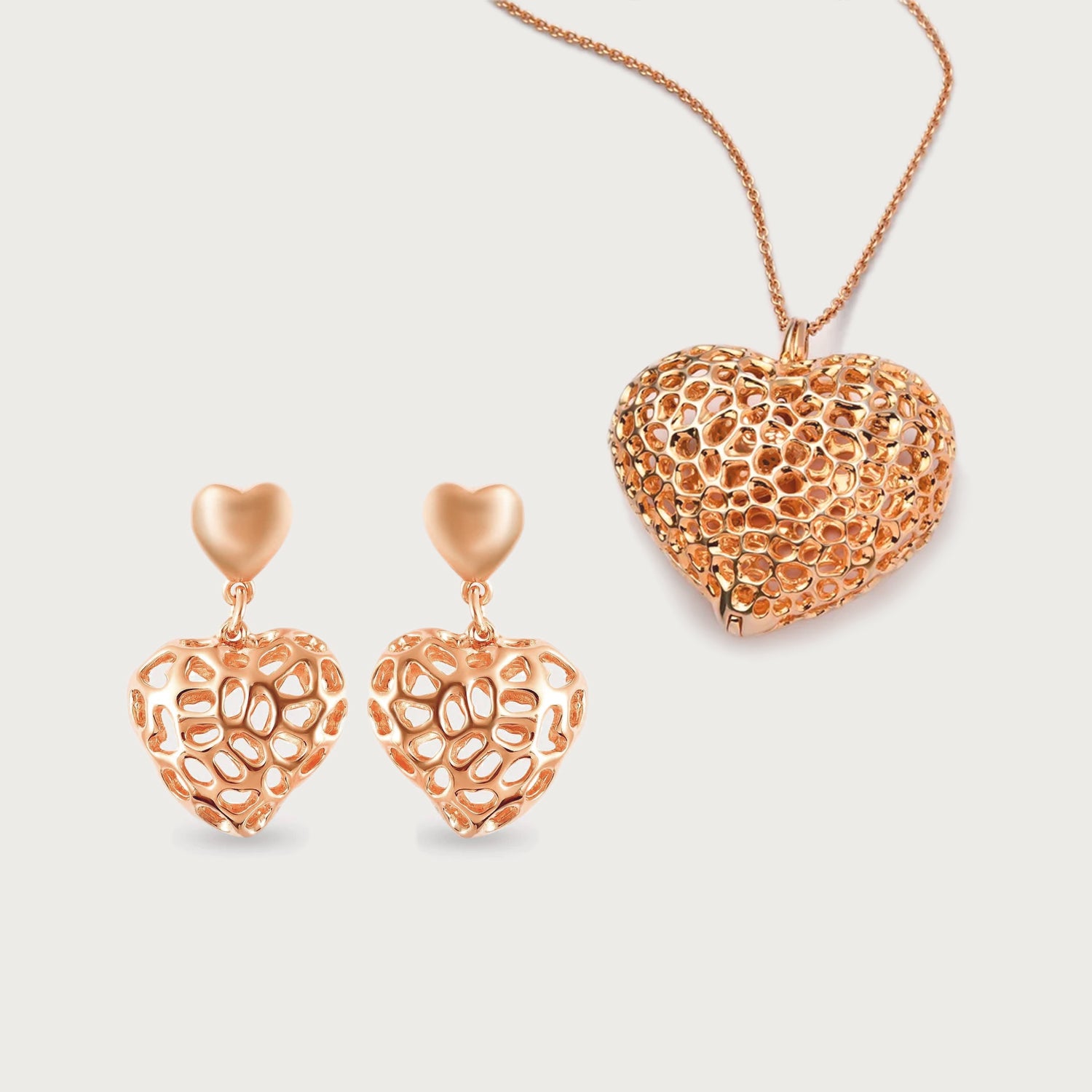 Amore Heart Necklace + Amore Heart Drop Earrings