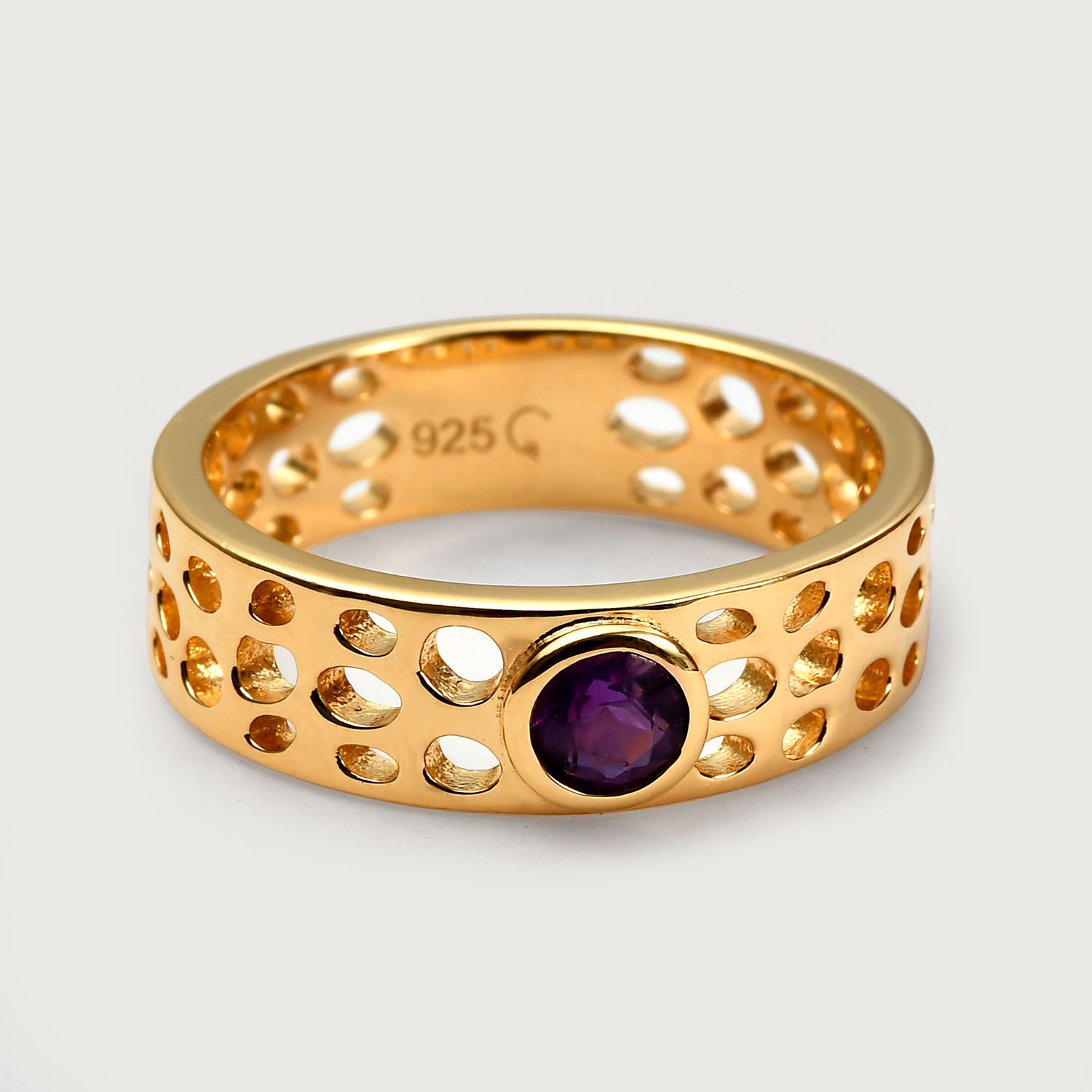 Lattice Band Ring with Solitaire Amethyst + Lattice Band Ring