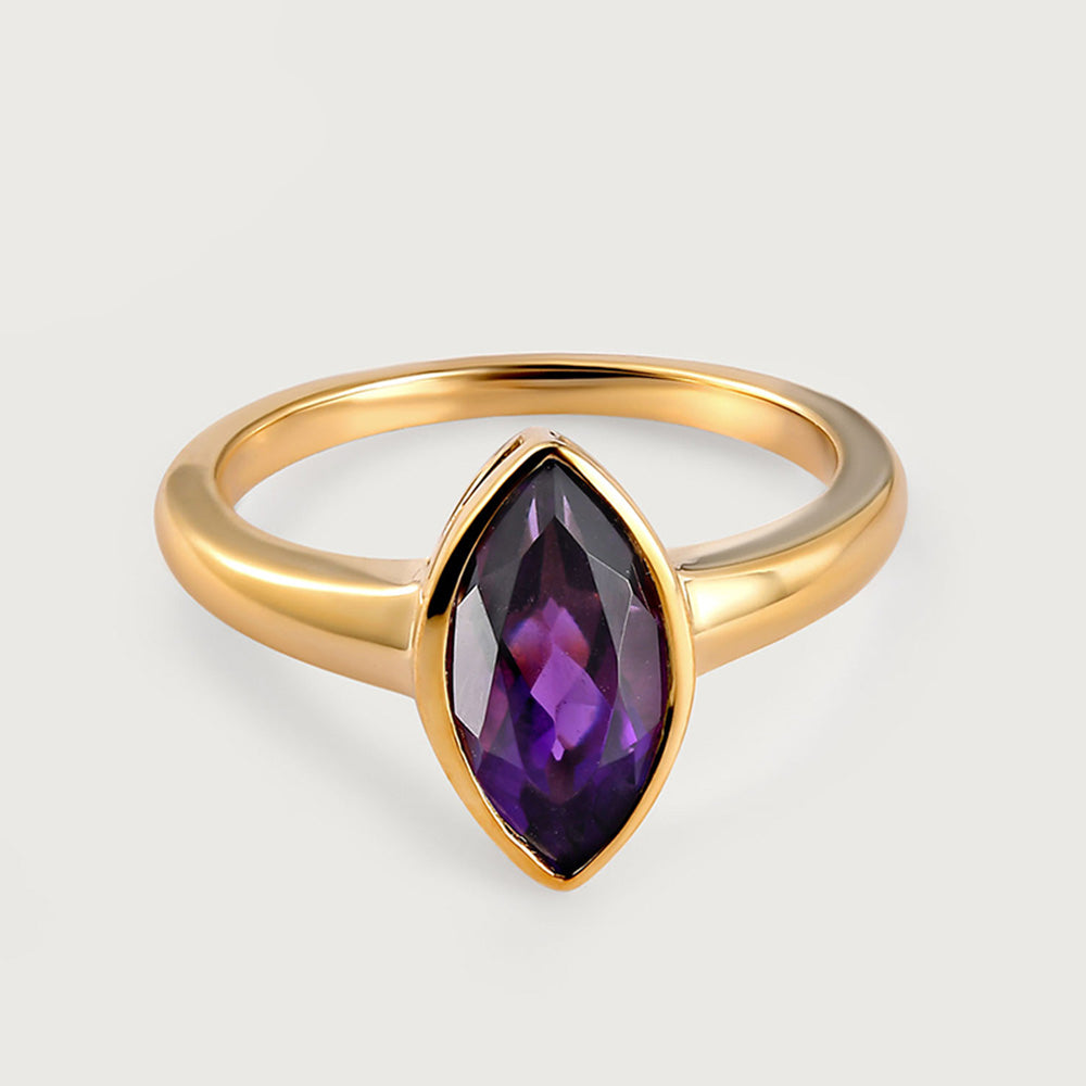 Surf Moon Solitaire Amethyst Ring in 9K Gold