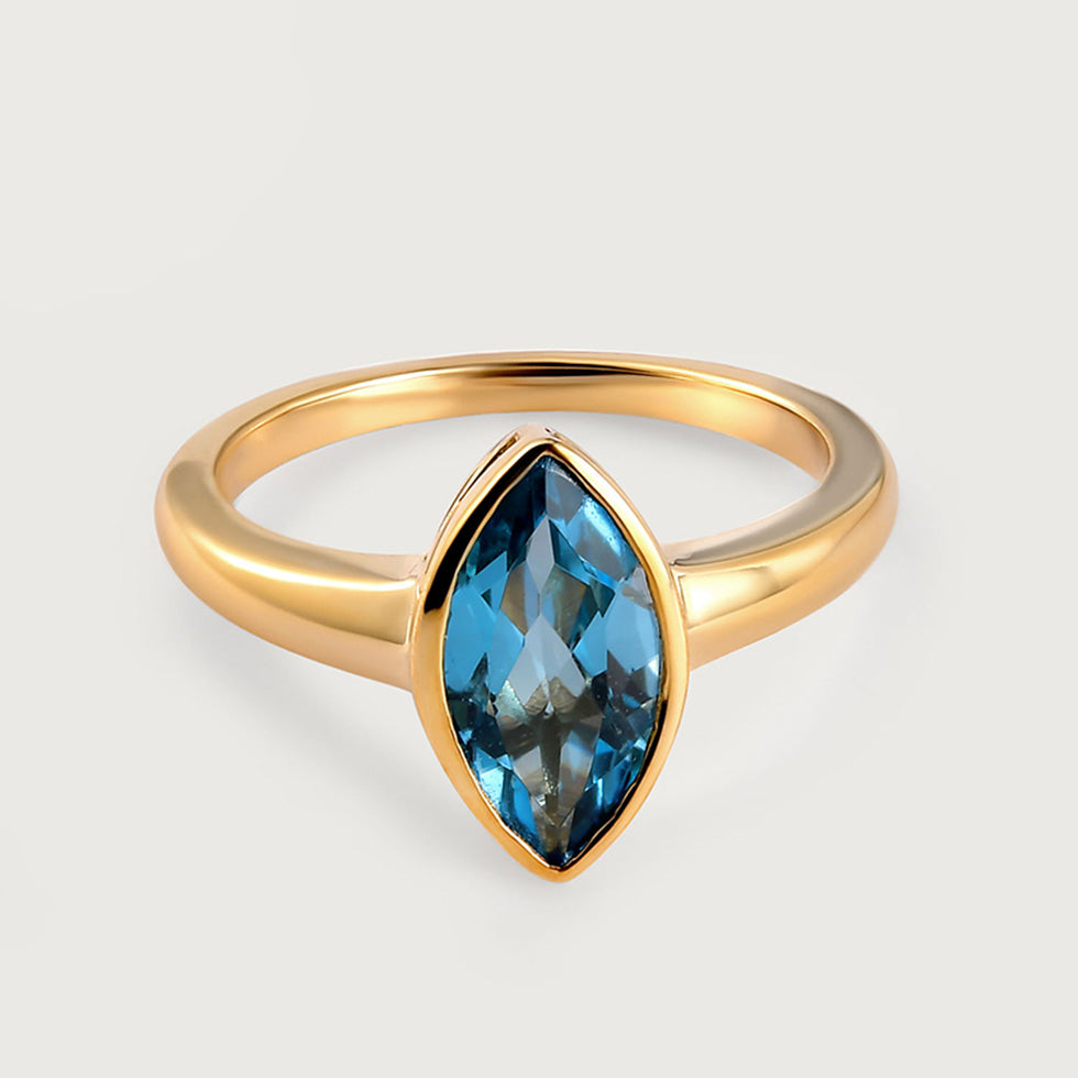 Surf Moon Solitaire Topaz Ring 9K Gold