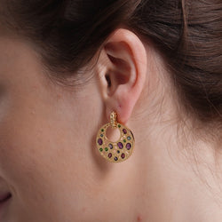 Lattice Disc Multi-Gems Drop Earrings