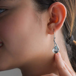 Sandblast Texture Wave Earrings with Ratanakiri Blue Zircon