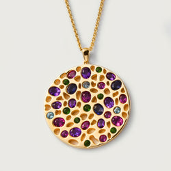 Lattice Disc and Multi Gems Pendant with FREE Chain