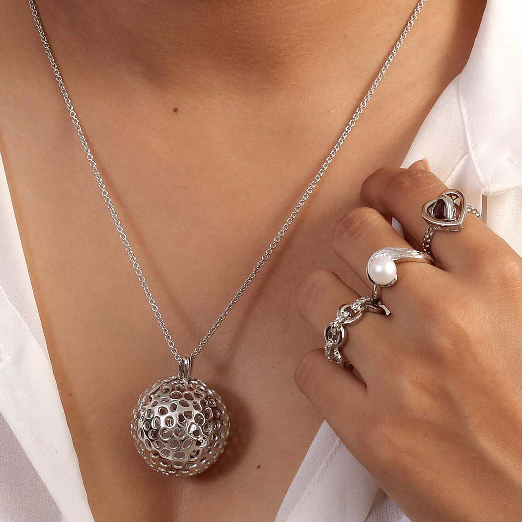 Lattice Globe Necklace with Rose Quartz Rachel Galley RachelGalley