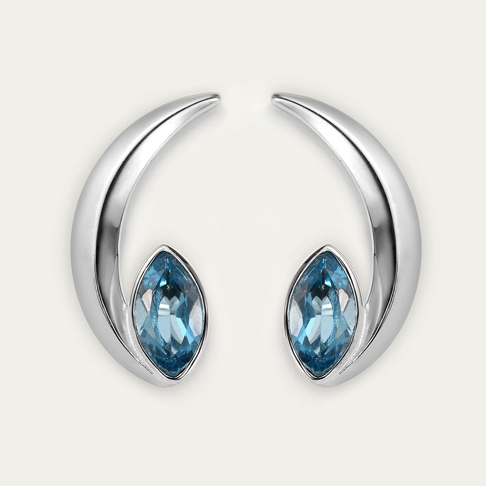 Surf Moon Earrings with Swiss Blue Topaz