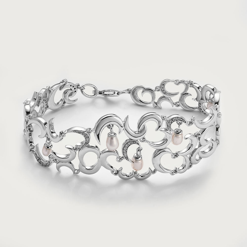 Wave Bracelet Freshwater Pearls Cambodian Zircon