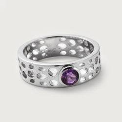 Lattice Band Ring with Solitaire Amethyst