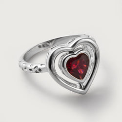 Lattice Heart Solitaire Ring with Garnet