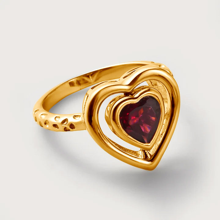 Lattice Heart Solitaire Ring Garnet