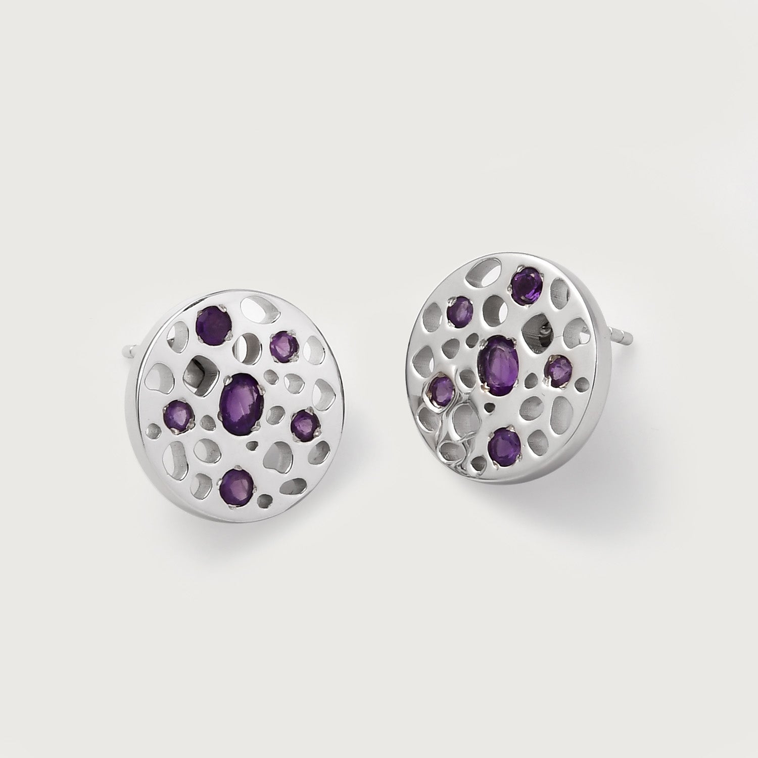 Lattice Disc Stud Earrings Amethyst