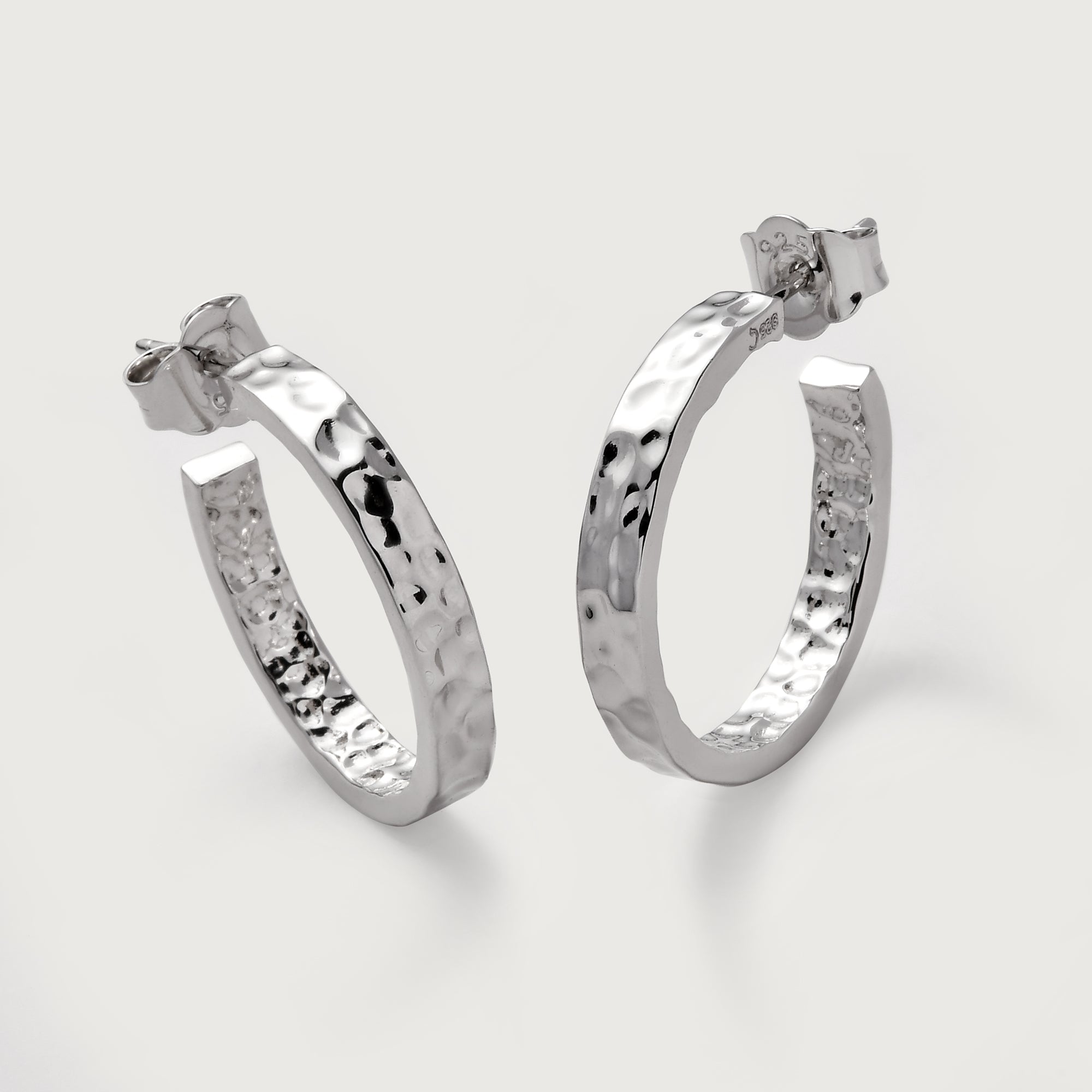 Grecian Hammered Large Hoops - Silver - Rachel Galley