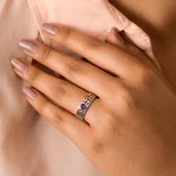 Lattice Band Ring with Solitaire Amethyst