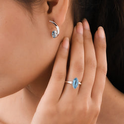 Surf Moon Ring with Swiss Blue Topaz