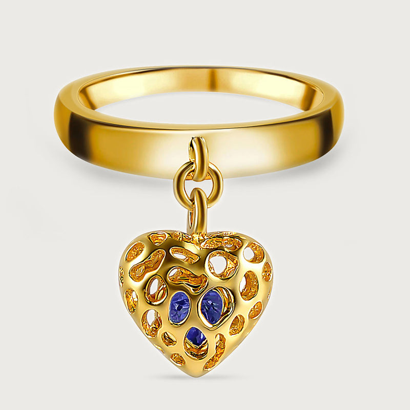 Angel Heart Charm Ring with Tanzanite