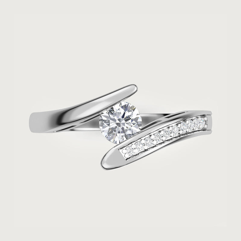 Versa Solitaire Certified Diamond Bypass Ring in 14K White Gold 0.27 cts. Diamonds