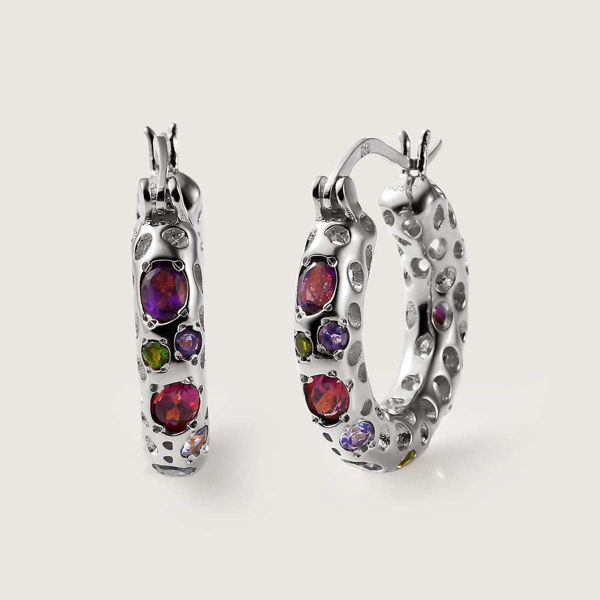 Lattice Loop Gems Hoop Earrings