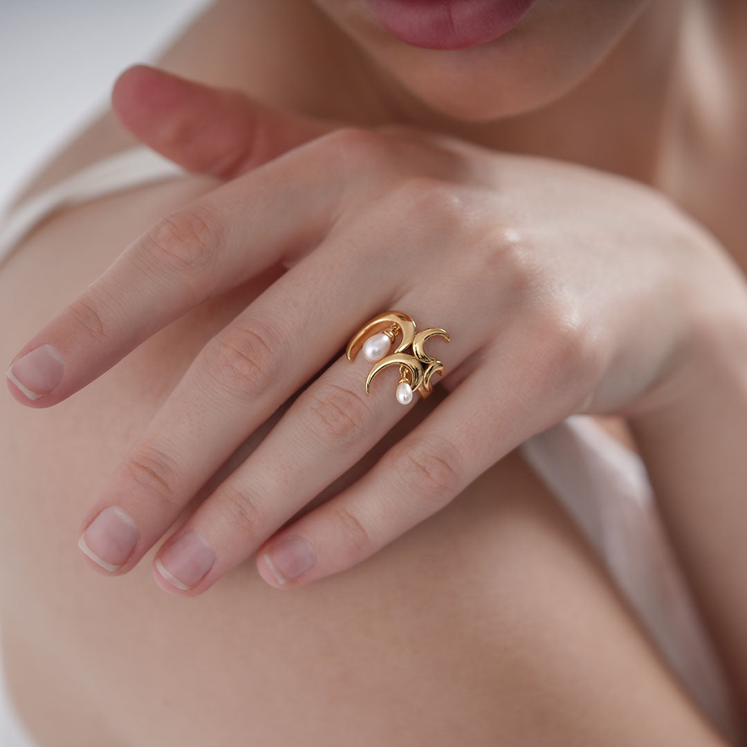 Wave Ring with White Fresh Water Pearls – RachelGalley