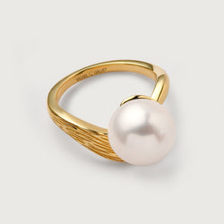 Ocean Wave Ring with White Freshwater Pearl